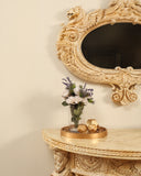 Decorative console and matching frame add charm and functionality to a refined interior space.