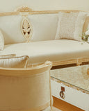 Refined and radiant, the Glitz Sofa with its Motia Finish enhances a serene living space with subtle sheen and timeless comfort.