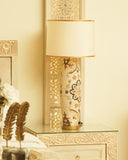 Bedroom lamp glowing softly beside the Grace Bed Set for warm ambiance.