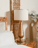 Nightstand lamp beside Grace Bed Set casting soft light for a peaceful vibe.