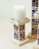 Close-up of the Elegant Hand-Painted Pillar Candle Stand, highlighting intricate brushwork and rich detailing in this artisanal piece from Lahore.