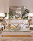 A luxurious sofa set enhances this contemporary living room with its refined design and deep comfort.