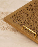 Close-up of the Jalli Chhapakka Tray highlighting its intricate lattice design and fine handcrafted details, showcasing artisanal home decor from Lahore, Pakistan.