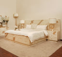Full view of jhoomer bed set with decorative pillows and clean, minimal styling.