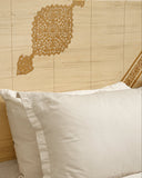 Close-up of jhoomer bed set headboard with smooth finish and simple detail.