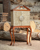 The Retro Chest, handcrafted in Lahore, enhances the elegance of this beautifully styled living room.