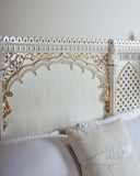 Close-up of the Rohtas Bed Set showcasing detailed craftsmanship and artistry, making it a handmade centerpiece for your bedroom.