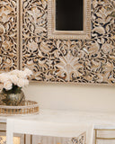 Detailed close-up of Shahi carved frame showcasing intricate patterns and fine craftsmanship, handmade in Lahore.