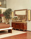 Zaviya  bed set with dresser in frame styled with minimal, elegant accents.