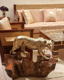 Luxurious sofa set paired with our panther decor, creating a cozy and sophisticated living space, handmade in Lahore.