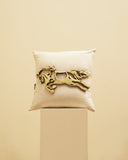 A tasteful cushion complements the serene ambiance of this contemporary living room, made in Lahore.