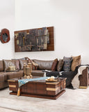 Elegant sofa set with coordinated cushions, coffee table, and accent pieces, elevating the entire living room.

