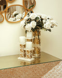 A close-up of the console accessories highlights their elegant textures and thoughtfully curated details.