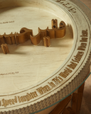 A close-up of the top of our faqeera groovy hall table. 