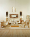 Glitz Sofa with Motia Finish in a luxurious living room setting, featuring handcrafted furniture from Lahore, Pakistan.