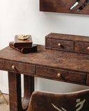 The spacious writing desk blending style and practicality in a refined workspace setting.



