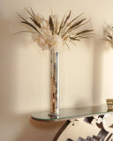 A close-up of decorative vases arranged on the console, bringing a touch of elegance and artistry to the setting.

