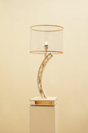 A contemporary lamp adds a warm, ambient glow to this stylish living room, designed in Lahore.