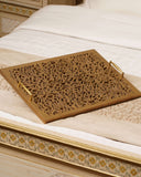 Jalli Chhapakka Tray displayed in a tastefully decorated living room, featuring handcrafted home decor from Lahore, Pakistan.

