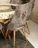 Elegant Mother of Pearl Round Dining Set in a luxurious living room setting, featuring handmade furniture from Lahore, Pakistan.