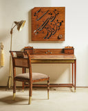 A sleek writing desk enhances the workspace with elegant design and practical functionality, handmade in Lahore.

