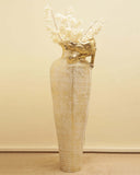 Panther Terracotta vase with white flowers, perfect for handmade home decor in Pakistan.