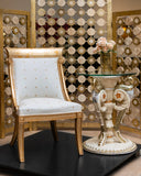 Peacock chair paired with our taus hall table, a dynamic pair that lights up the room.