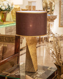 Close-up of lamp design highlighting intricate details and soft glow, made in Lahore.




