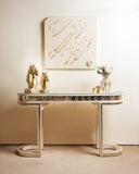 A sleek console table paired with an elegant panel enhances the style and sophistication of this living room, made in Lahore.