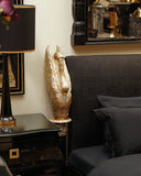 Detailed view of Swan Bed Set headboard in black finish with clean lines.

