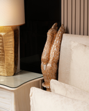 Close-up of the swan on the headboard.